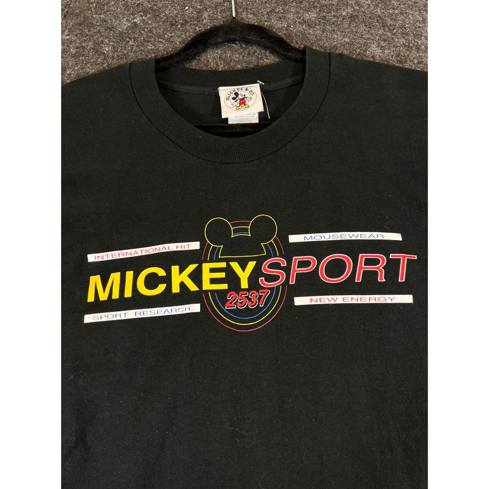 VINTAGE Disney Mickey Sport T Shirt Mens Large Black Graphic Tee Cartoon Polo